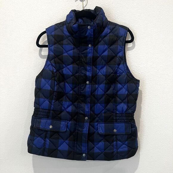 Talbots Jackets & Blazers - Talbots Ladies Down Blend Royal Blue /Black Size Medium Vest Preppy Fall Gingham